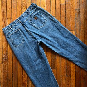 Vintage 90s Carhartt Flannel Lined Men Blue Denim Workwear Straight Tapered Jean
